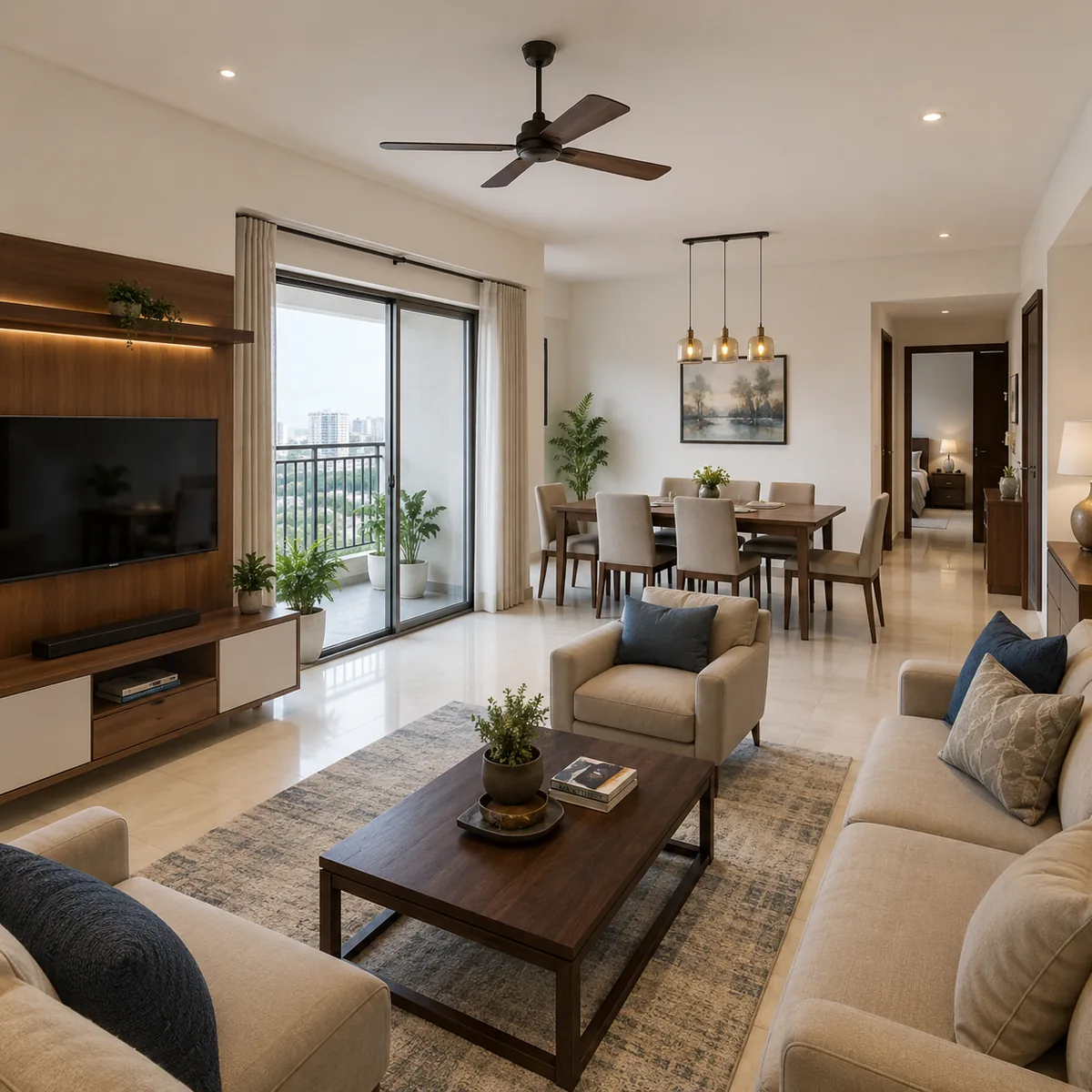 Indicative 3 BHK living room interior at about 1,650 sqft for Goyal Soukya Road apartments, Thirumalashettyhalli Indicative 3 BHK living room interior at about 1,650 sqft for Goyal Soukya Road apartments, Thirumalashettyhalli