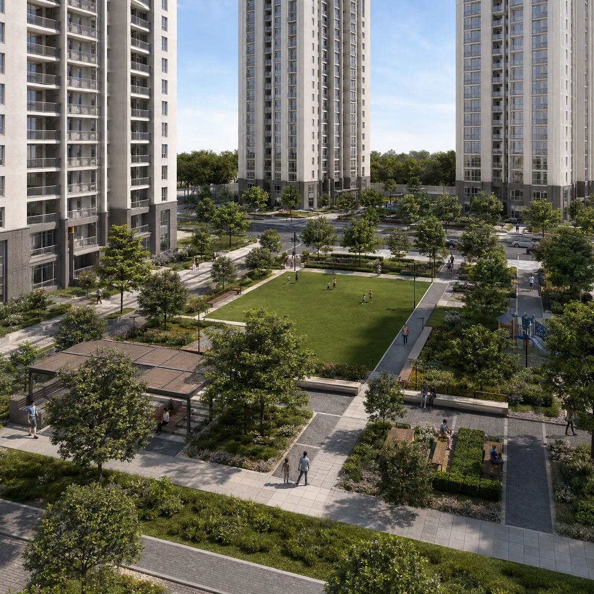 Indicative landscaped grounds between the Goyal Soukya Road towers at Thirumalashettyhally, Hoskote taluk Indicative landscaped grounds between the Goyal Soukya Road towers at Thirumalashettyhally, Hoskote taluk